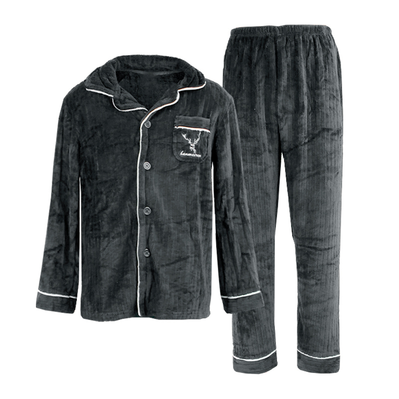 Комплект мужской пижамы CK-214 Gray рубашка с длинным рукавом и штанами теплая XL