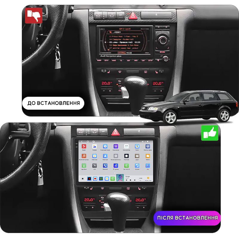 Штатная магнитола Lesko для Audi A6 allroad I (C5) 2000-2006 экран 9" 4/64 QLED CarPlay 4G Wi-Fi GPS 360 Prime