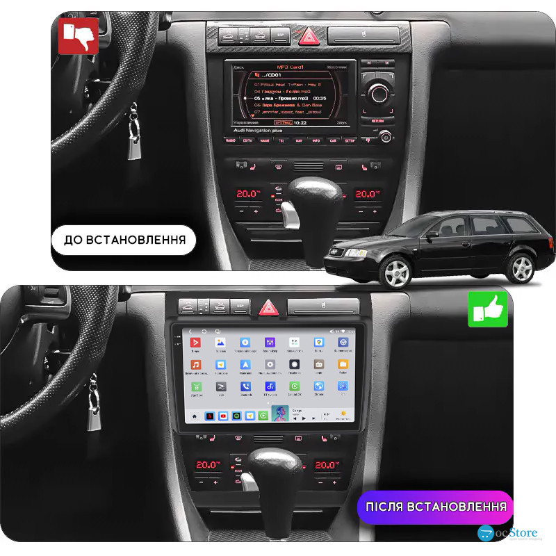 Штатная магнитола Lesko для Audi A6 II (C5) Рестайлинг 2001-2005 экран 9" 4/64 QLED CarPlay 4G Wi-Fi GPS 360 Prime