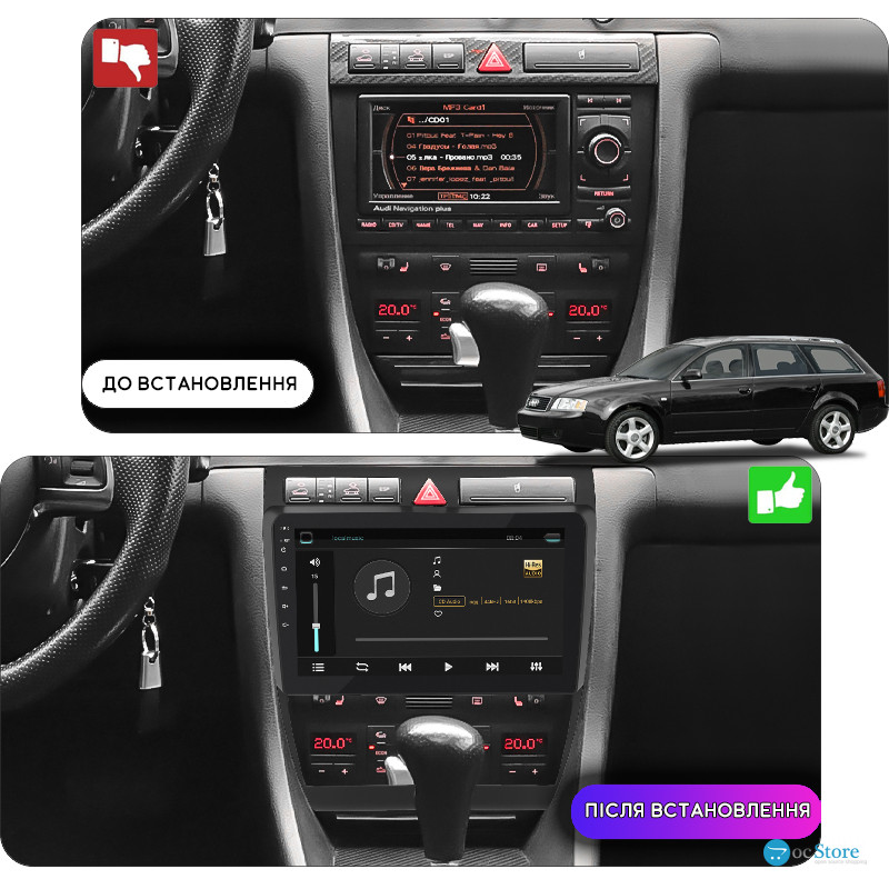 Штатная магнитола Lesko для Audi A6 II (C5) Рестайлинг 2001-2005 экран 9" 4/32Gb 4G Wi-Fi GPS Top
