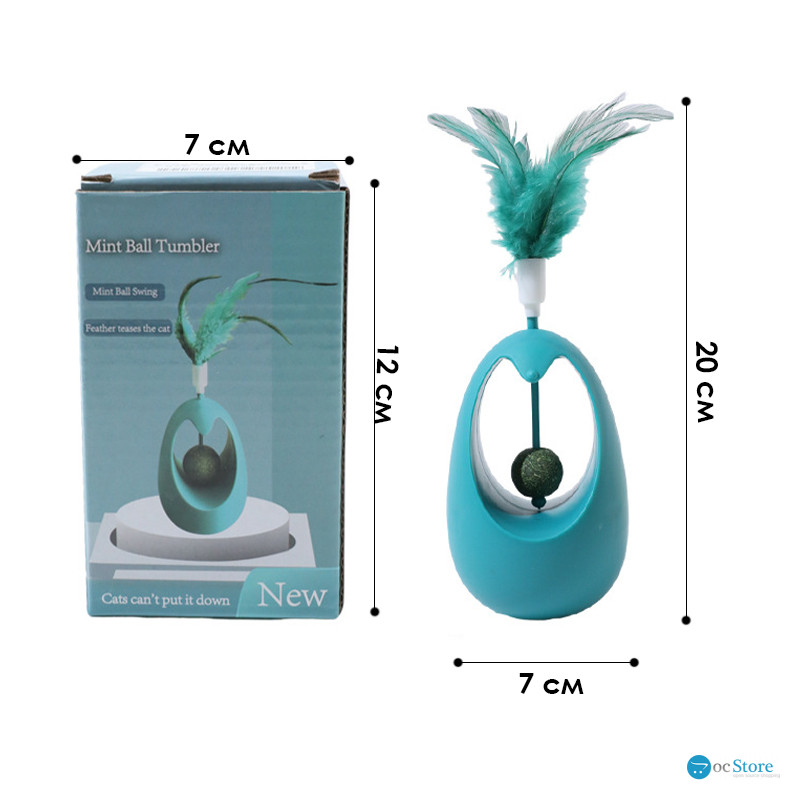 Игрушка для котов Taotaopets 027714 Неваляшка с перьями и кошачьей мятой Blue