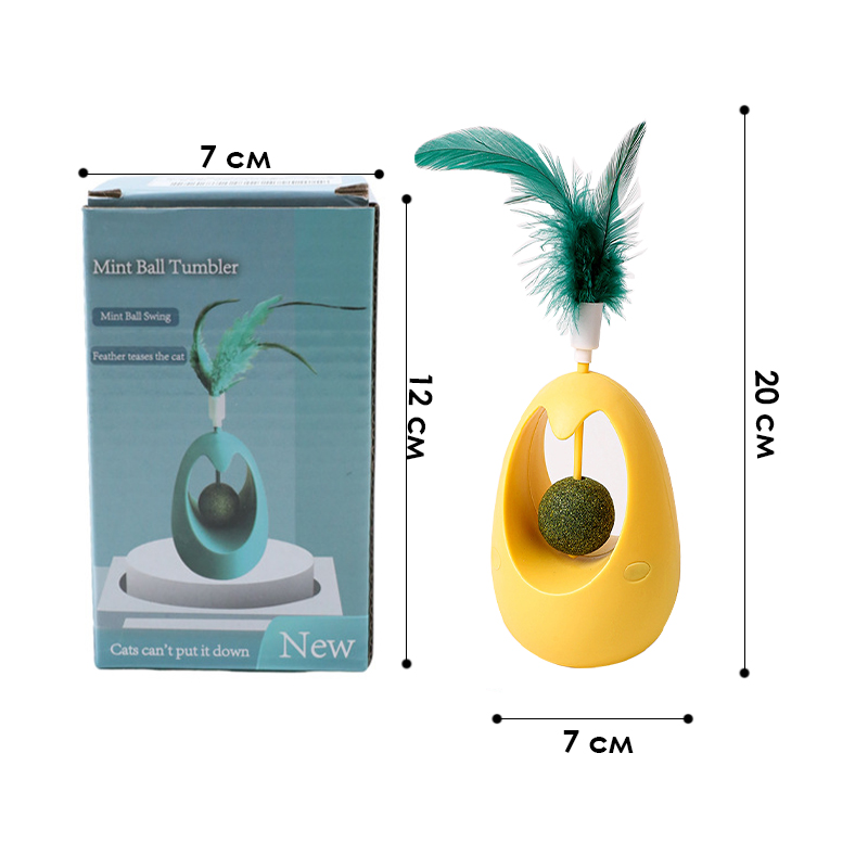 Игрушка для котов Taotaopets 027714 Неваляшка с перьями и кошачьей мятой Yellow