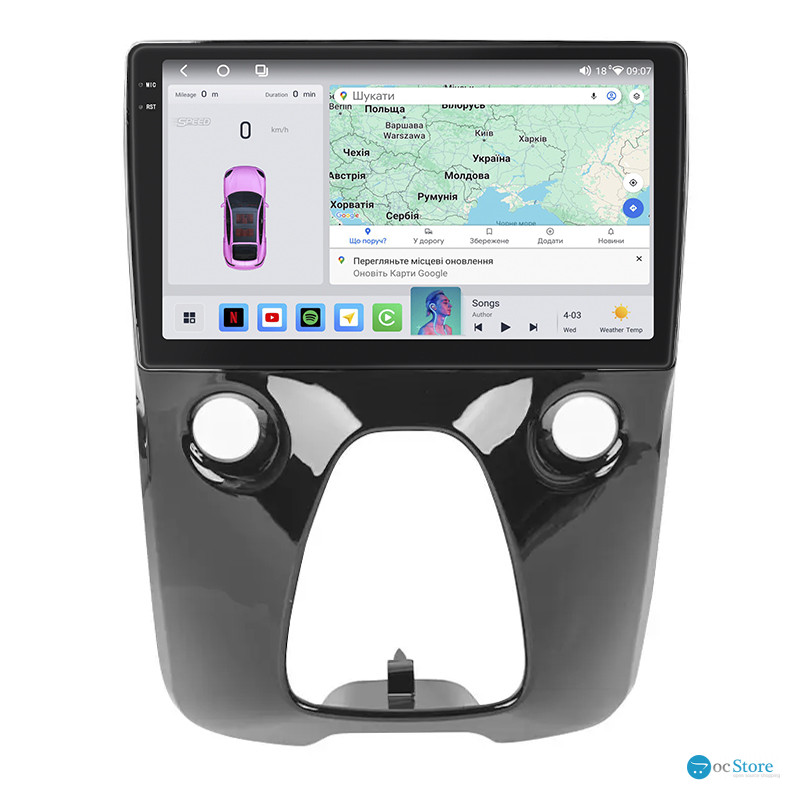 Штатная магнитола Lesko для Citroen C1 II 2014-н.в экран 10" 4/64 QLED CarPlay 4G Wi-Fi GPS 360 Prime
