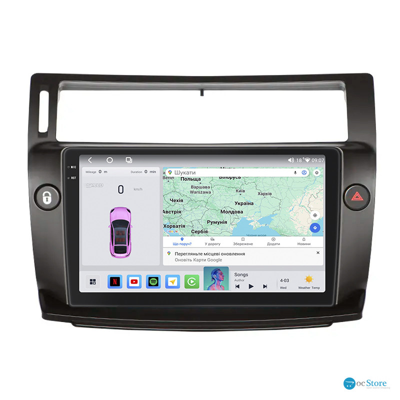 Штатная магнитола Lesko для Citroen C4 I 2004-2014 экран 9" 4/64 QLED CarPlay 4G Wi-Fi GPS 360 Prime