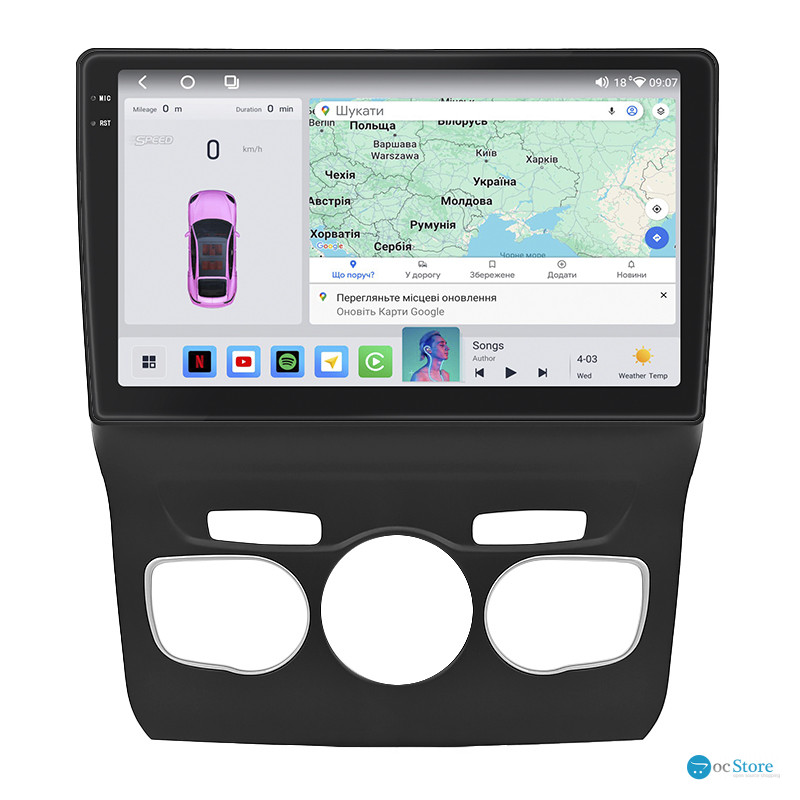Штатная магнитола Lesko для Citroen C4 II Рестайлинг 2015-н.в. экран 10" 4/64 QLED CarPlay 4G Wi-Fi GPS 360 Prime