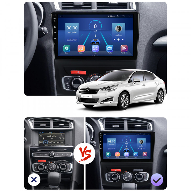 Штатная магнитола Lesko для Citroen C4 II Рестайлинг 2015-н.в. экран 10" 6/128Gb 4G Wi-Fi GPS Top