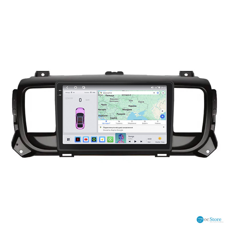 Штатная магнитола Lesko для Citroen Jumpy III 2016-н.в. экран 9" 4/64 QLED CarPlay 4G Wi-Fi GPS 360 Prime