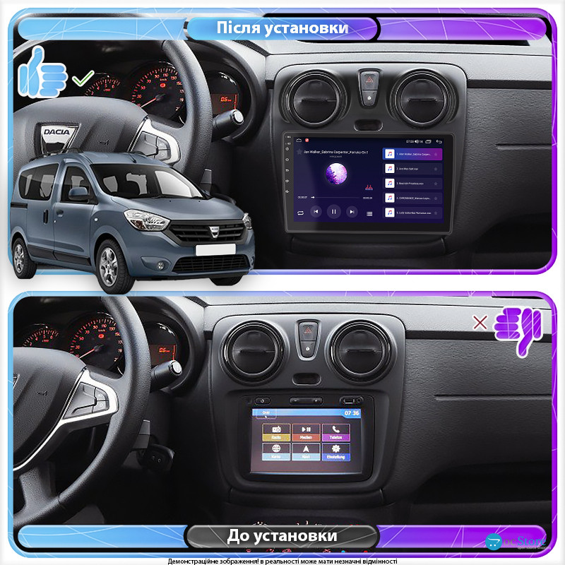 Штатная магнитола Lesko для Dacia Dokker I ver 2 2012-2017 экран 9" 2/32Gb CarPlay 4G Wi-Fi GPS Prime
