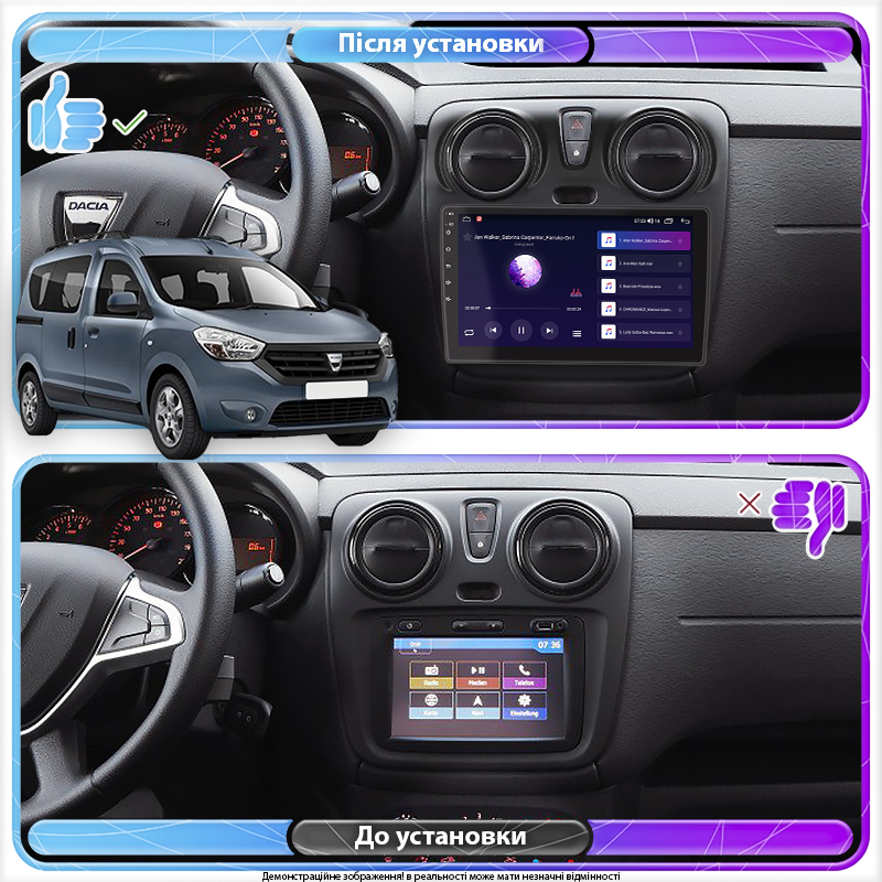 Штатная магнитола Lesko для Dacia Dokker I ver 2 2012-2017 экран 9" 2/32Gb CarPlay 4G Wi-Fi GPS Prime