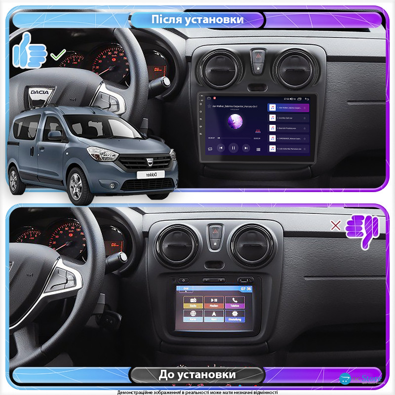 Штатная магнитола Lesko для Dacia Dokker I ver 2 2012-2017 экран 9" 6/128Gb 4G Wi-Fi GPS Top