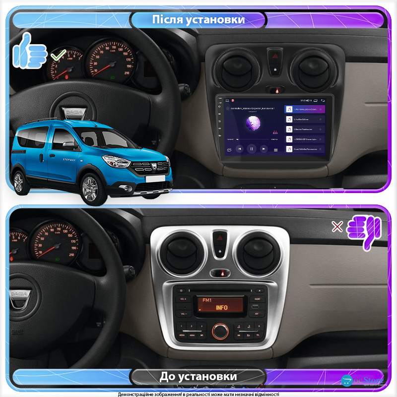 Штатная магнитола Lesko для Dacia Dokker I Рестайлинг ver 2 2017-н.в экран 9" 2/32Gb CarPlay 4G Wi-Fi GPS Prime