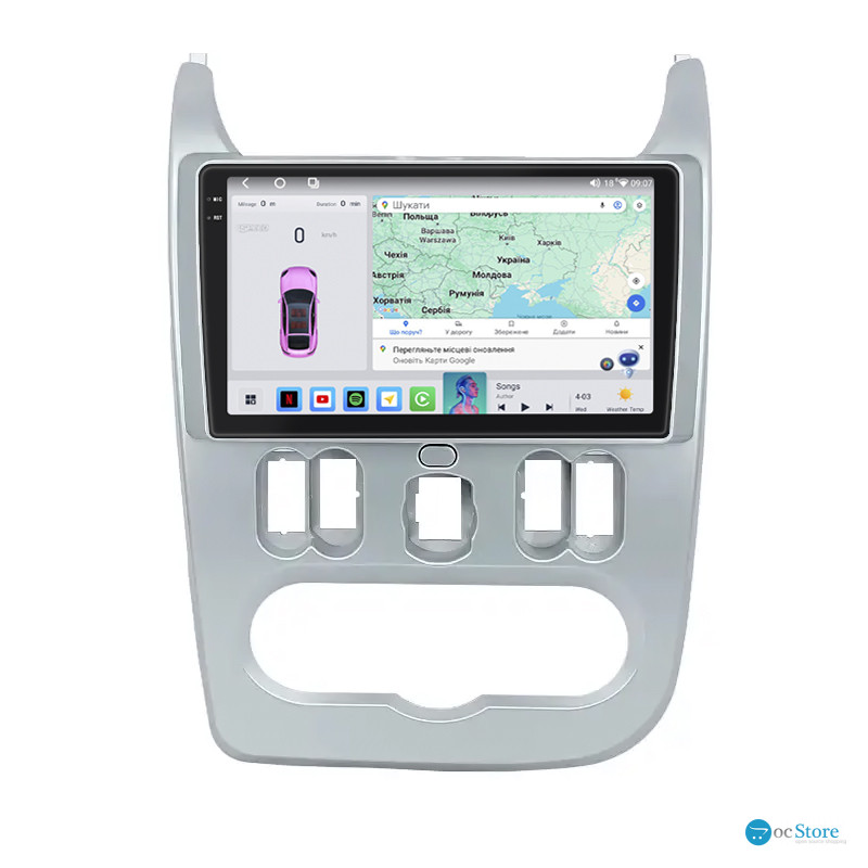Штатная магнитола Lesko для Dacia Duster I 2010-2013 экран 9" 4/64 QLED CarPlay 4G Wi-Fi GPS 360 Prime