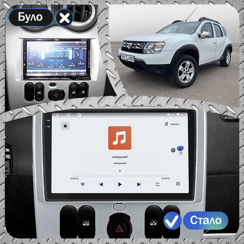 Штатная магнитола Lesko для Dacia Duster I Рестайлинг 2013-2017 экран 9" 4/64 QLED CarPlay 4G Wi-Fi GPS 360 Prime