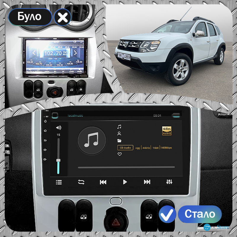 Штатная магнитола Lesko для Dacia Duster I Рестайлинг 2013-2017 экран 9" 4/64Gb 4G Wi-Fi GPS Top