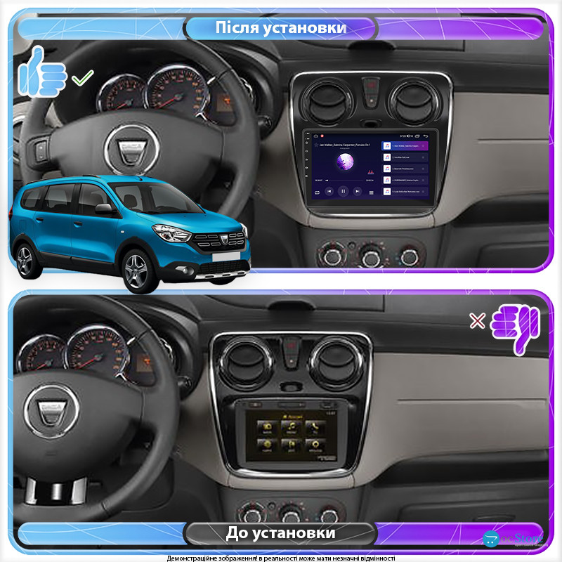 Штатная магнитола Lesko для Dacia Lodgy ver 2 2017-н.в экран 9" 2/32Gb CarPlay 4G Wi-Fi GPS Prime