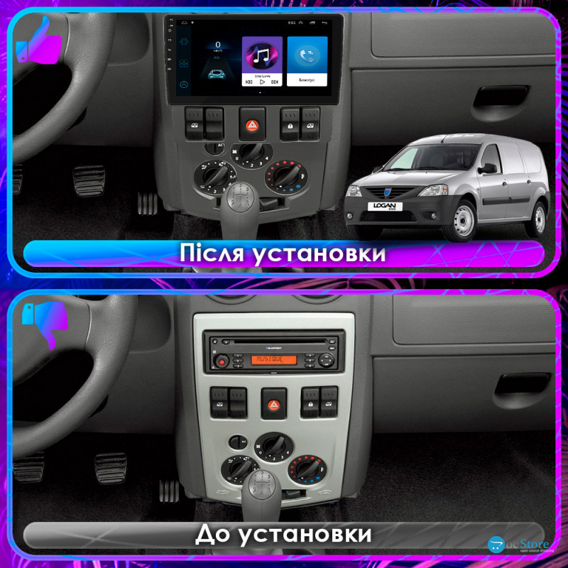 Штатная магнитола Lesko для Dacia Logan I 2004-2012 экран 9" 1/16Gb Wi-Fi GPS Base