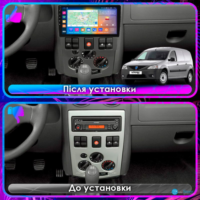 Штатная магнитола Lesko для Dacia Logan I 2004-2012 экран 9" 4/64Gb CarPlay 4G Wi-Fi GPS Prime