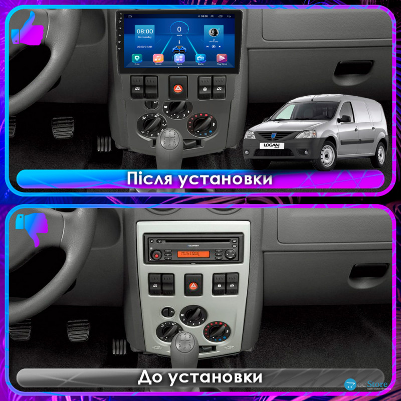 Штатная магнитола Lesko для Dacia Logan I 2004-2012 экран 9" 2/32Gb 4G Wi-Fi GPS Top