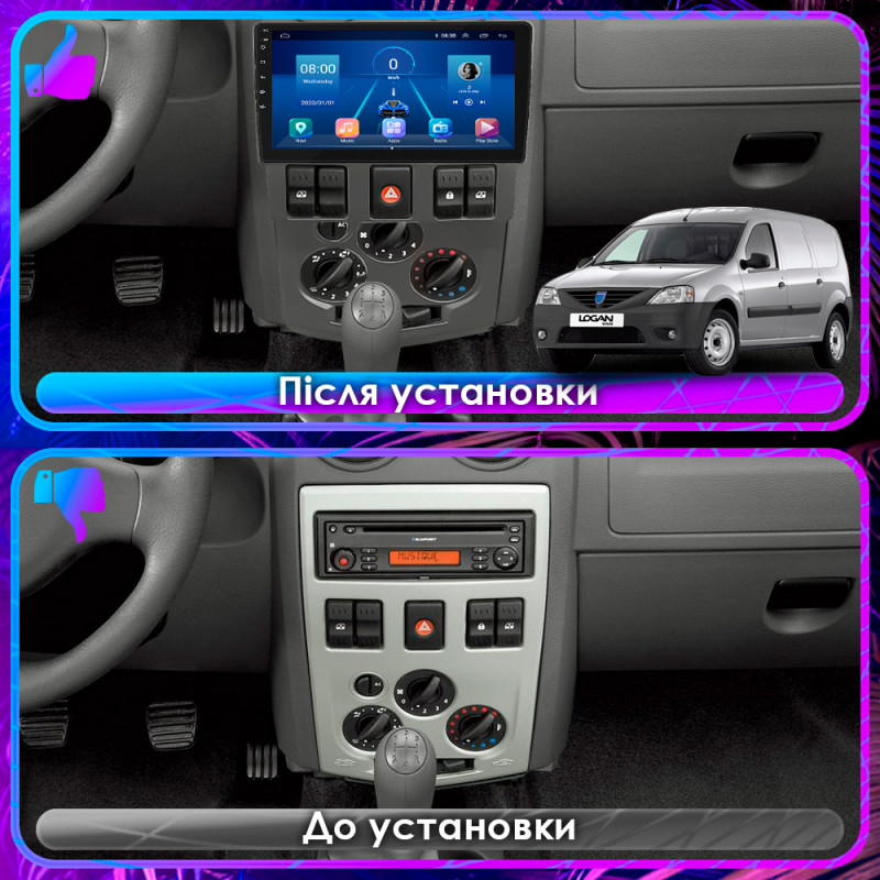 Штатная магнитола Lesko для Dacia Logan I 2004-2012 экран 9" 4/64Gb 4G Wi-Fi GPS Top