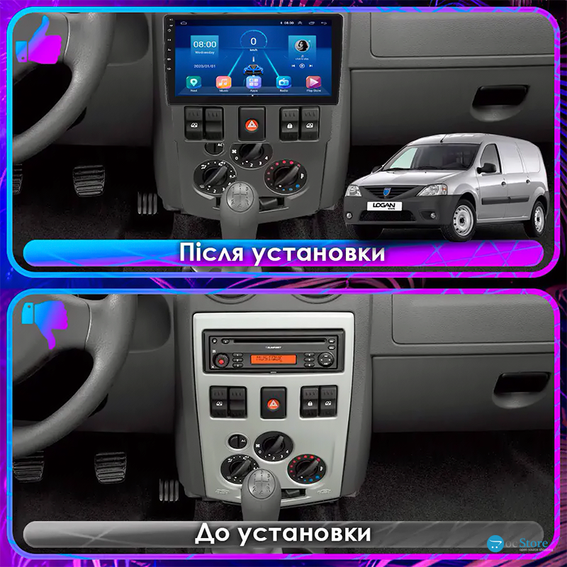 Штатная магнитола Lesko для Dacia Logan I 2004-2012 экран 9" 6/128Gb 4G Wi-Fi GPS Top