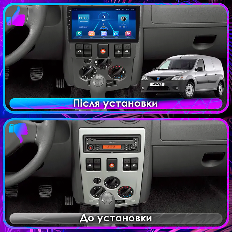 Штатная магнитола Lesko для Dacia Logan I 2004-2012 экран 9" 6/128Gb 4G Wi-Fi GPS Top