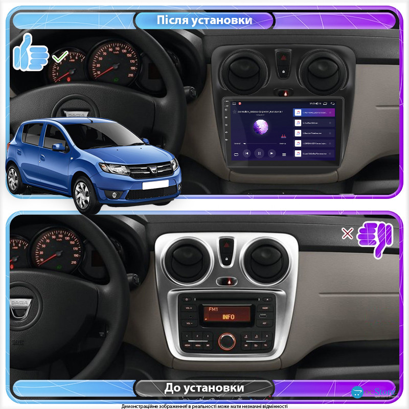 Штатная магнитола Lesko для Dacia Sandero II ver 2 2012-2016 экран 9" 2/32Gb Wi-Fi GPS Base