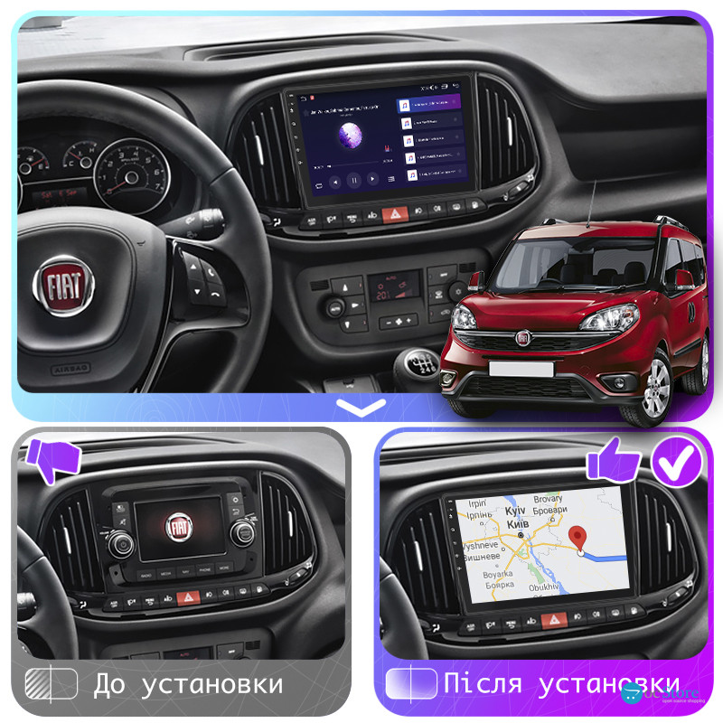 Штатная магнитола Lesko для Fiat Doblo II Рестайлинг 2015-н.в. экран 9" 4/64Gb CarPlay 4G Wi-Fi GPS Prime