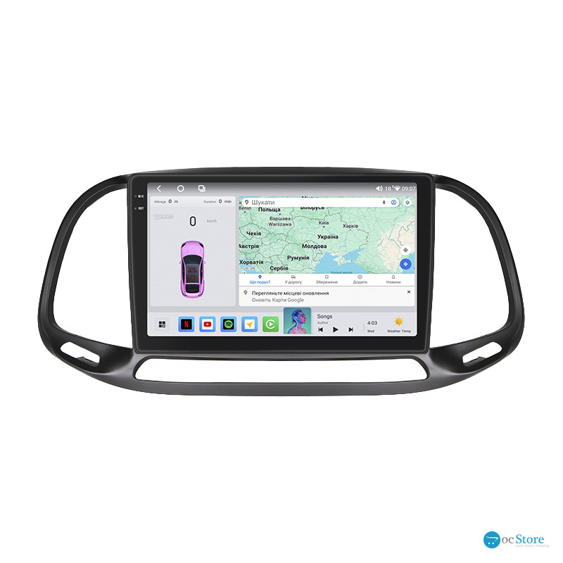 Штатная магнитола Lesko для Fiat Doblo II Рестайлинг 2015-н.в. экран 9" 4/64 QLED CarPlay 4G Wi-Fi GPS 360 Prime