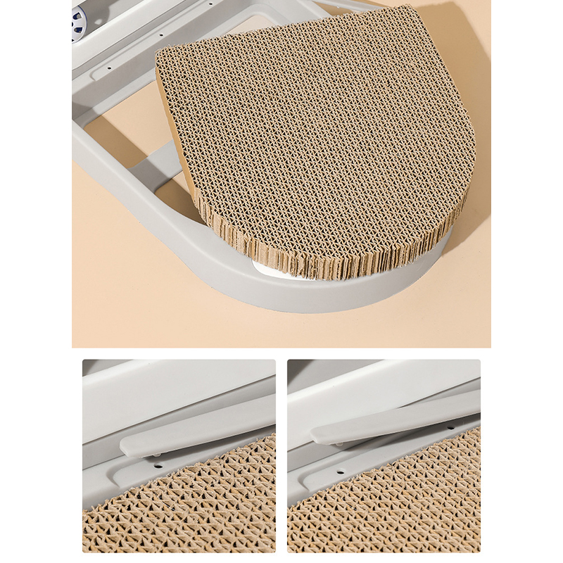 Когтеточка для кота DT-1119 L образная пластиковая с игрушками и сменной конструкцией Gray