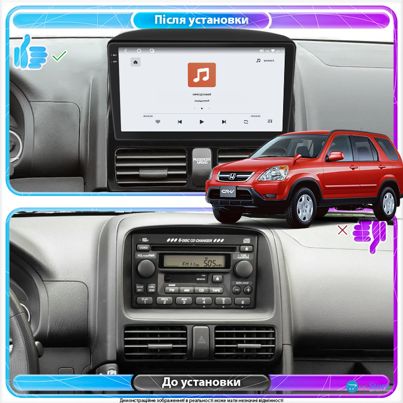 Штатная магнитола Lesko для Honda CR-V II 2001-2004 экран 9" 4/64 QLED CarPlay 4G Wi-Fi GPS 360 Prime