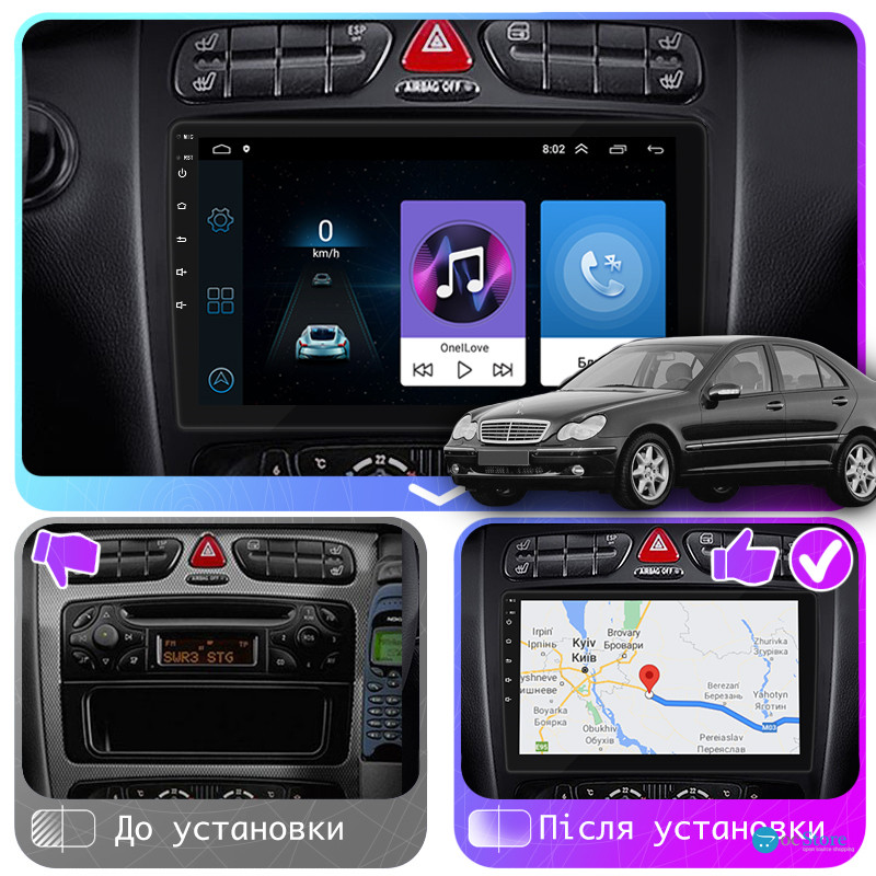 Штатная магнитола Lesko для Mercedes-Benz C-Класс II (W203) 2000-2004 экран 9" 1/16Gb Wi-Fi GPS Base