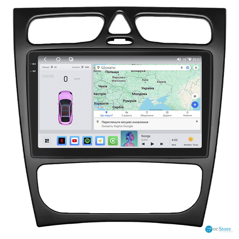 Штатная магнитола Lesko для Mercedes-Benz C-Класс II (W203) 2000-2004 экран 9" 4/64 QLED CarPlay 4G Wi-Fi GPS 360 Prime