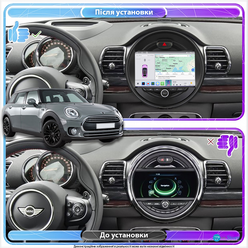 Штатная магнитола Lesko для MINI Clubman II Рестайлинг 2019-н.в. экран 9" 4/64 QLED CarPlay 4G Wi-Fi GPS 360 Prime