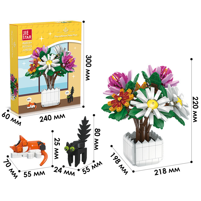 3D конструктор набор строительных блоков JIE-STAR 9036 Chrysanthemum potted plants 900 деталей пластиковый