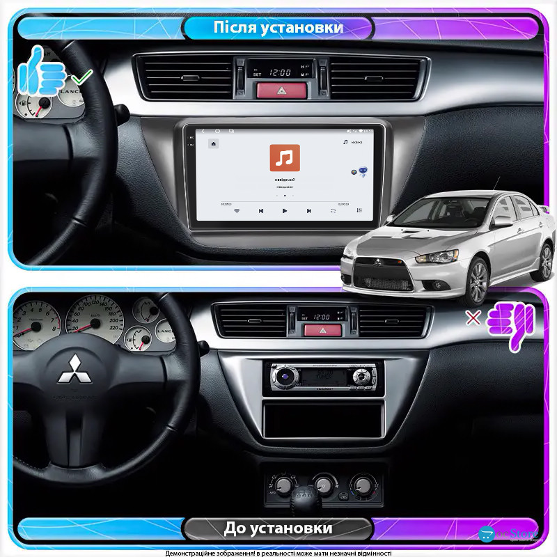 Штатная магнитола Lesko для Mitsubishi Lancer Evolution IX 2005-2007 экран 9" 4/64 QLED CarPlay 4G Wi-Fi GPS 360 Prime