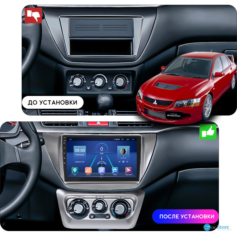 Штатная магнитола Lesko для Mitsubishi Lancer Evolution VII 2001-2003 экран 9" 4/64Gb 4G Wi-Fi GPS Top