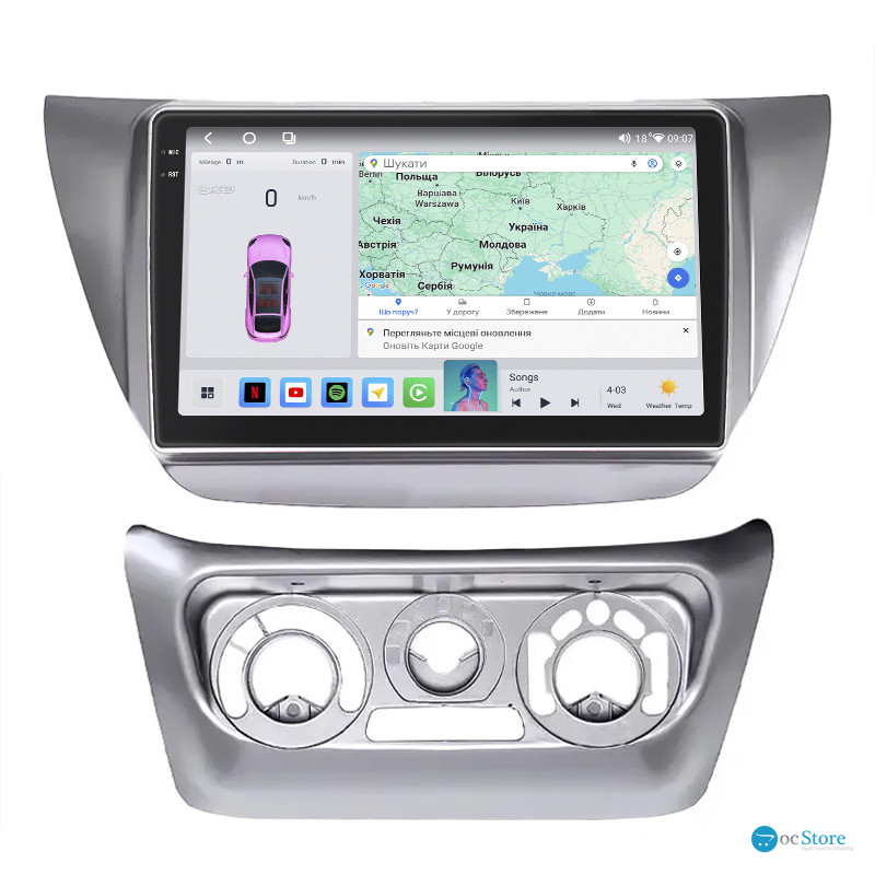 Штатная магнитола Lesko для Mitsubishi Lancer IX 2000-2007 экран 9" 4/64 QLED CarPlay 4G Wi-Fi GPS 360 Prime