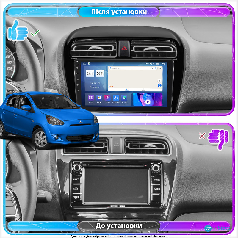 Штатная магнитола Lesko для Mitsubishi Mirage VI 2012-2015 экран 9" 2/32Gb CarPlay 4G Wi-Fi GPS Prime