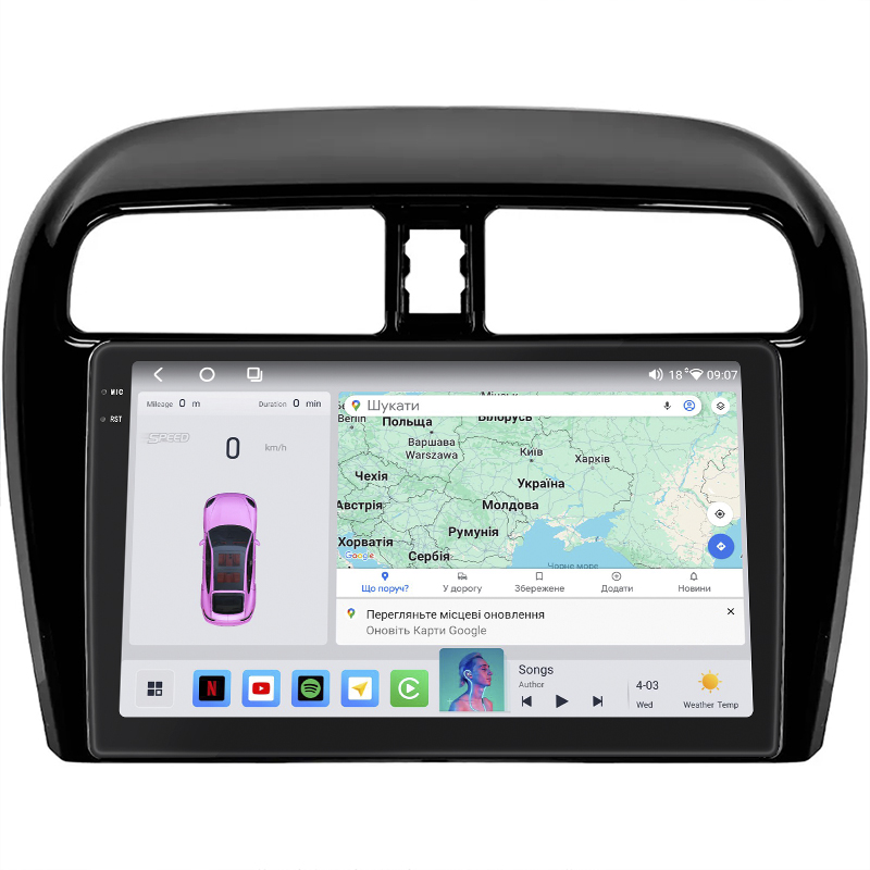 Штатная магнитола Lesko для Mitsubishi Mirage VI 2012-2015 экран 9" 4/64 QLED CarPlay 4G Wi-Fi GPS 360 Prime