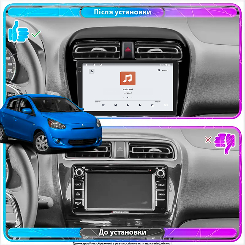 Штатная магнитола Lesko для Mitsubishi Mirage VI 2012-2015 экран 9" 4/64 QLED CarPlay 4G Wi-Fi GPS 360 Prime