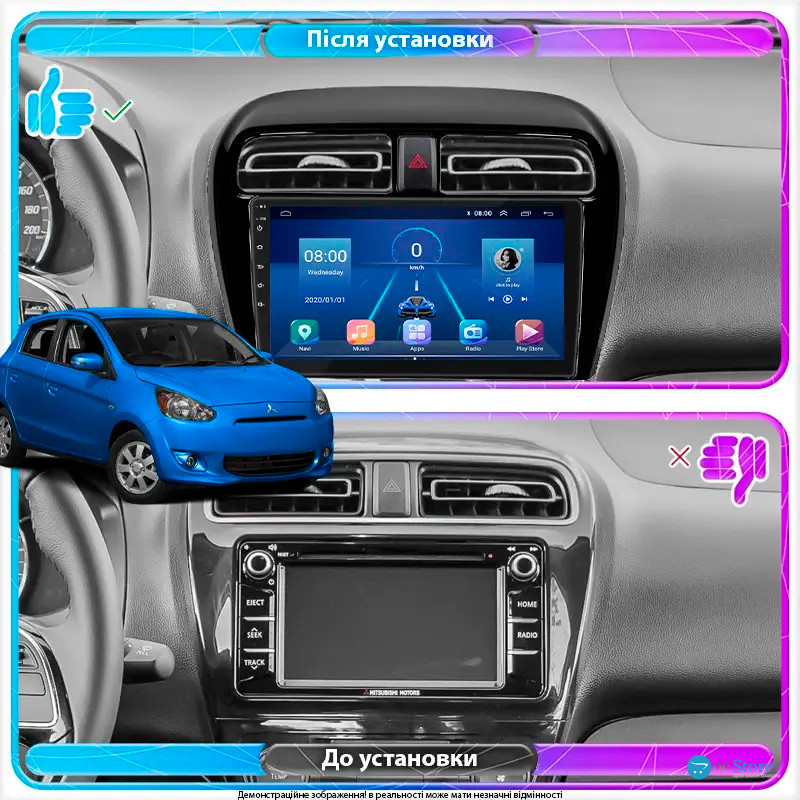 Штатная магнитола Lesko для Mitsubishi Mirage VI 2012-2015 экран 9" 6/128Gb 4G Wi-Fi GPS Top