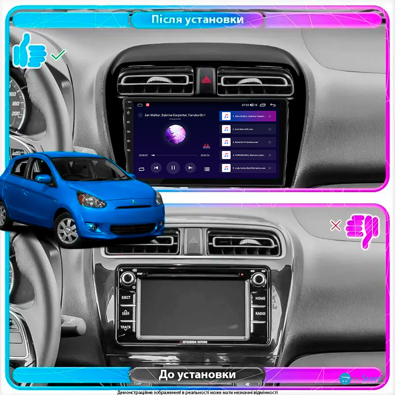 Штатная магнитола Lesko для Mitsubishi Mirage VI Рестайлинг 2 2019-н.в. экран 9" 1/16Gb Wi-Fi GPS Base