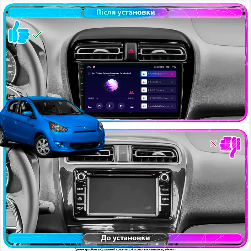 Штатная магнитола Lesko для Mitsubishi Mirage VI Рестайлинг 2 2019-н.в. экран 9" 2/32Gb Wi-Fi GPS Base