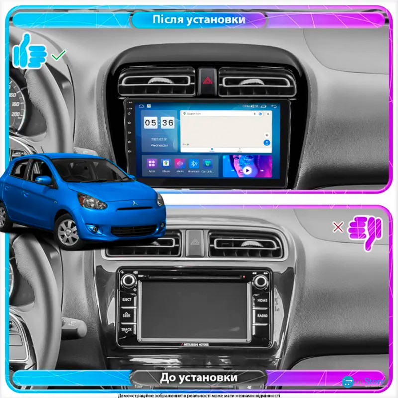 Штатная магнитола Lesko для Mitsubishi Mirage VI Рестайлинг 2 2019-н.в. экран 9" 4/64Gb CarPlay 4G Wi-Fi GPS Prime