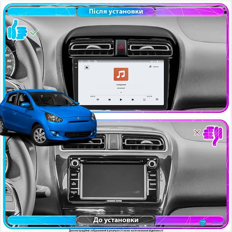 Штатная магнитола Lesko для Mitsubishi Mirage VI Рестайлинг 2 2019-н.в. экран 9" 4/64 QLED CarPlay 4G Wi-Fi GPS 360 Prime
