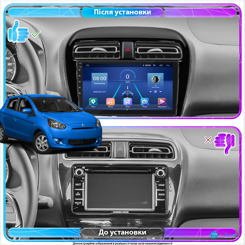 Штатная магнитола Lesko для Mitsubishi Mirage VI Рестайлинг 2 2019-н.в. экран 9" 4/32Gb 4G Wi-Fi GPS Top