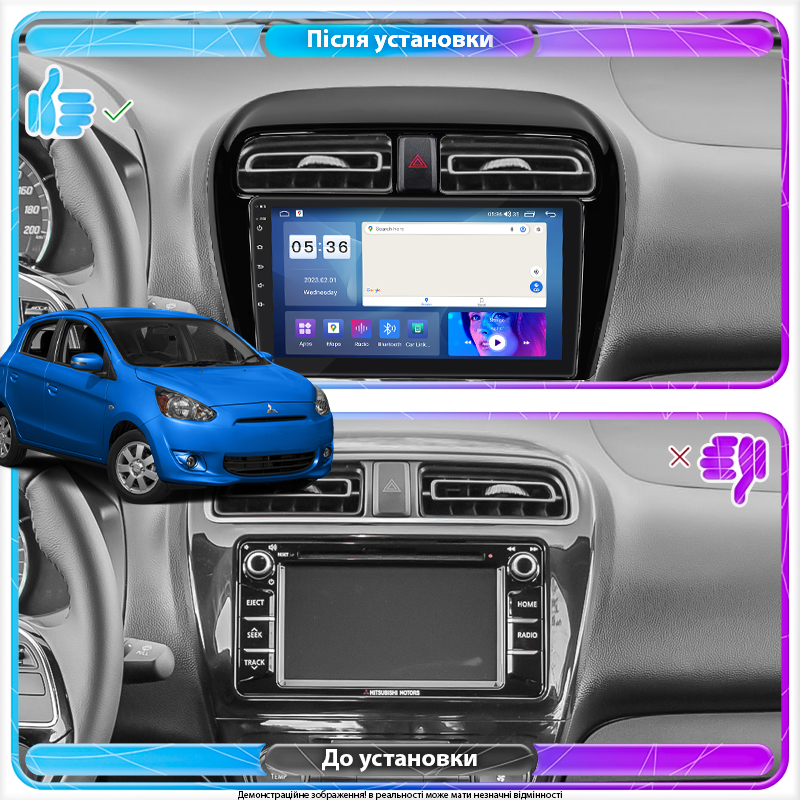 Штатная магнитола Lesko для Mitsubishi Mirage VI Рестайлинг 2015-2019 экран 9" 2/32Gb CarPlay 4G Wi-Fi GPS Prime
