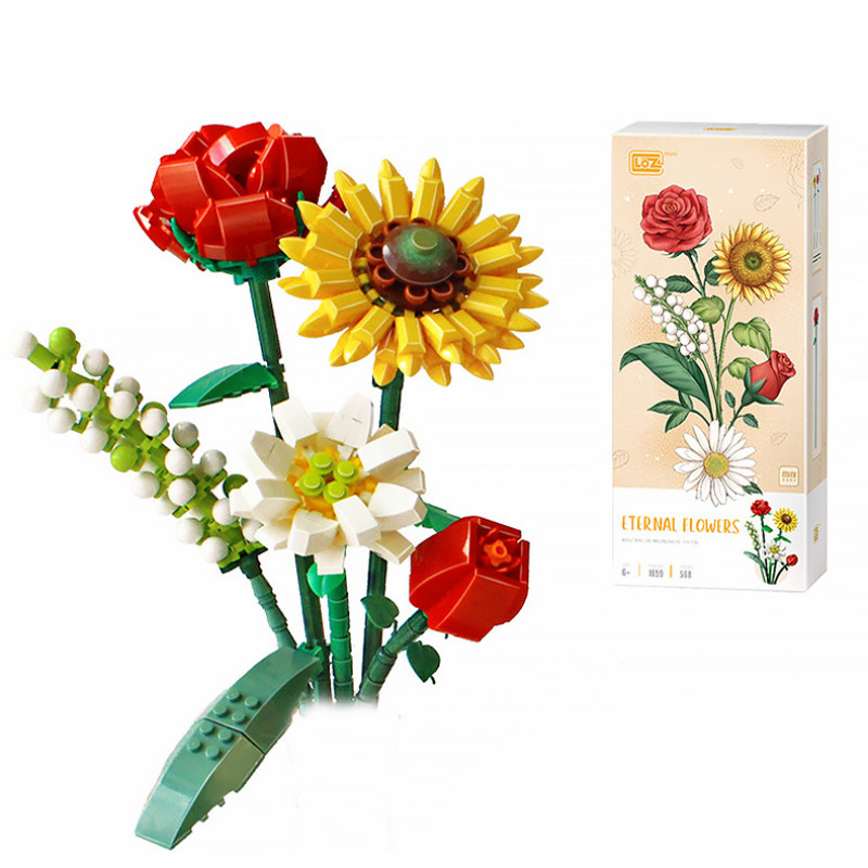 3D конструктор набор строительных блоков LOZ 1659 подсолнух роза шафран зверобой 568 деталей пластиковый