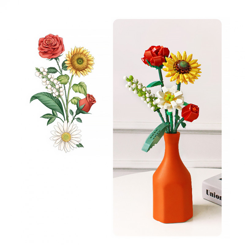 3D конструктор набор строительных блоков LOZ 1659 подсолнух роза шафран зверобой 568 деталей пластиковый