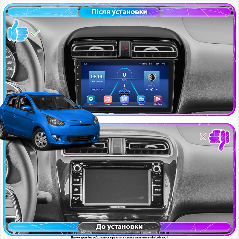 Штатная магнитола Lesko для Mitsubishi Mirage VI Рестайлинг 2015-2019 экран 9" 4/32Gb 4G Wi-Fi GPS Top